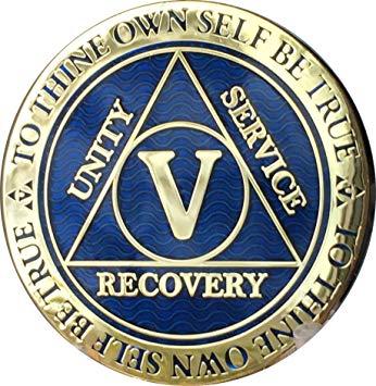 Blue and Gold V Logo - 5 Year AA Medallion Gold Plated Reflex Blue Premium Sobriety Chip V ...