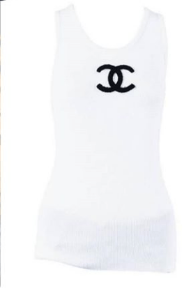 CC Clothing Logo - Chanel Vintage White Cotton Ribbed Knit CC Logo Tank Top ...
