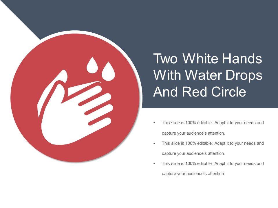 Red Circle with White S Logo - Two White Hands With Water Drops And Red Circle. PowerPoint Slide