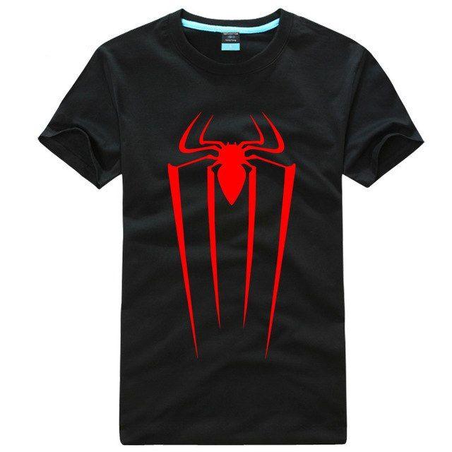 Black and Red Superhero Logo - Spider man Logo Print T shirt Men's Black Red Superhero Fashion T ...