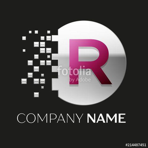 Pink R Logo - Realistic Pink Letter R logo symbol in the silver colorful pixel