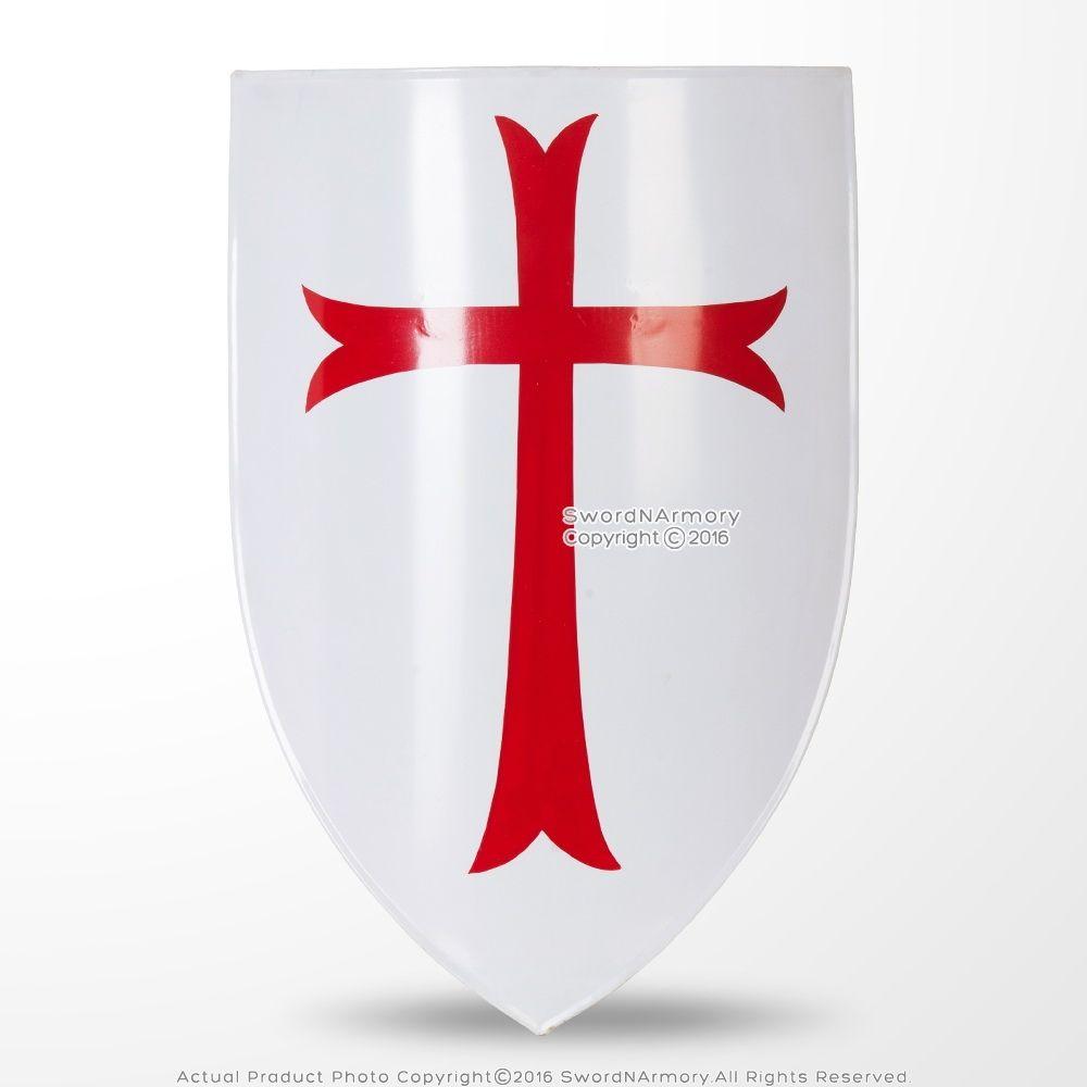 Red Cross and Shield Logo - Functional Medieval Knights Templar Red Cross Heater Shield 18G