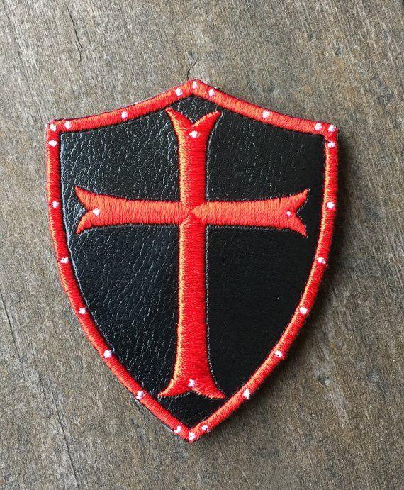 Red Cross and Shield Logo - Black PU Leather SHIELD red CROSS Morale patch with hook and | Etsy