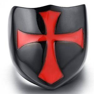 Red Cross and Shield Logo - Mens Black Armor Shield Knight Templar Crusade Red Cross Stainless ...