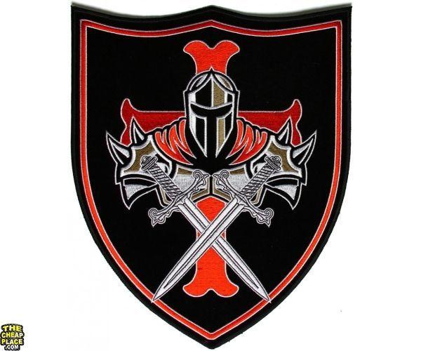 Red Cross and Shield Logo - Holy Grail Patch Large with Knight Templar in Red. Patches