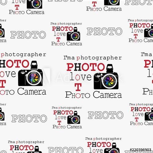 Rainbow Camera Circle Logo - Photo camera with rainbow diaphragm and words. Seamless pattern ...