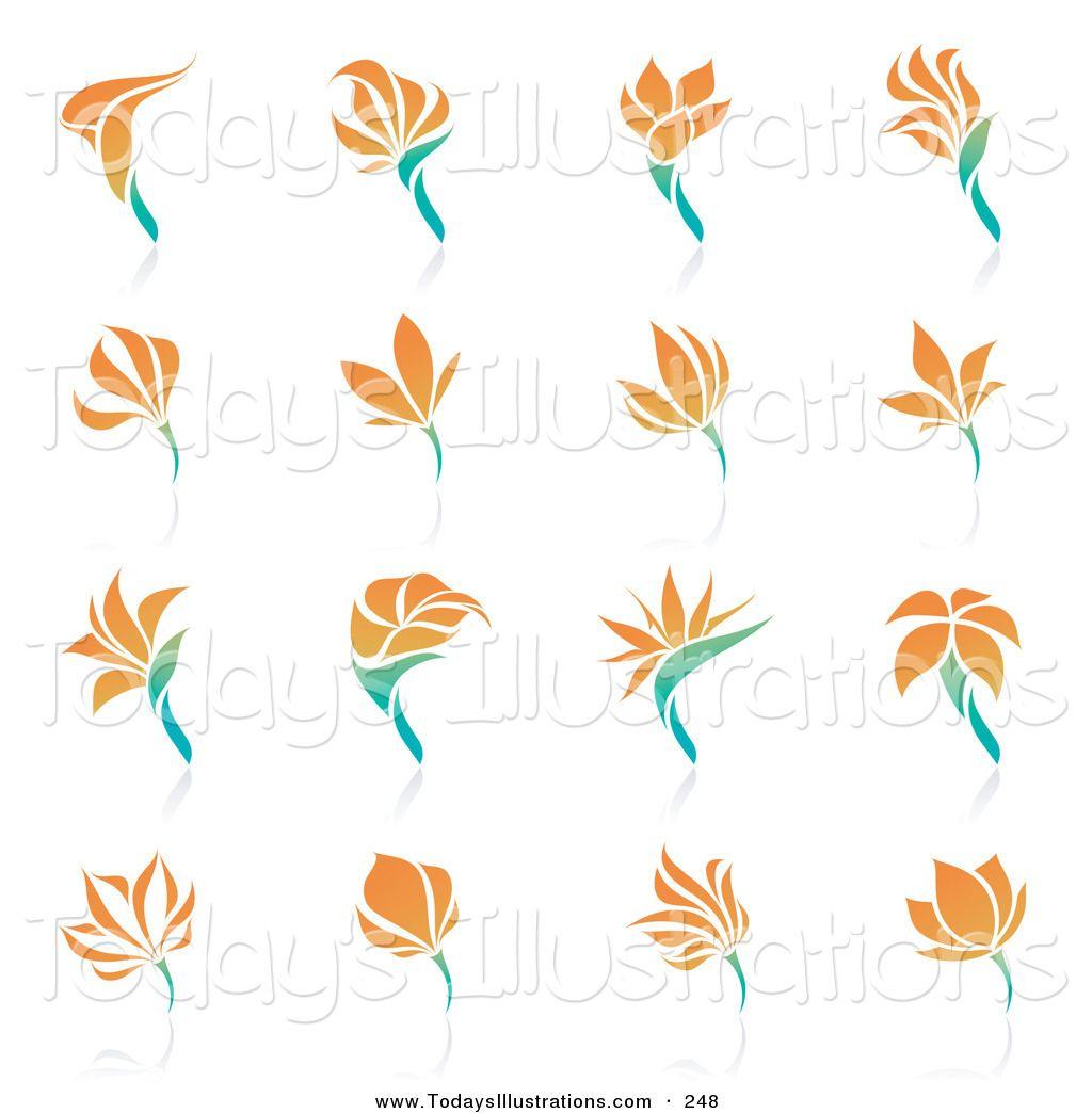 Bird of Paradise Flower Logo - Clipart of a Digital Set of Orange Flower Logo Icons by elena - #248