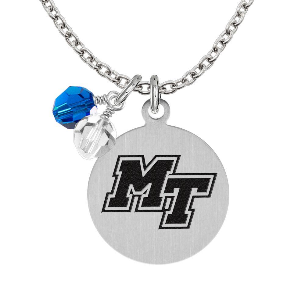 Round Steel Logo - Textbook Brokers - MTSU: MT Logo Stainless Steel Round Necklace
