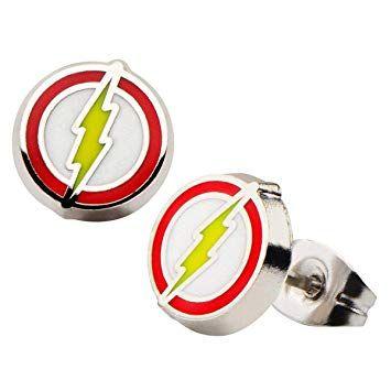 Round Steel Logo - DC Comics The Flash Enamel Logo Round Stainless Steel Stud Earrings ...