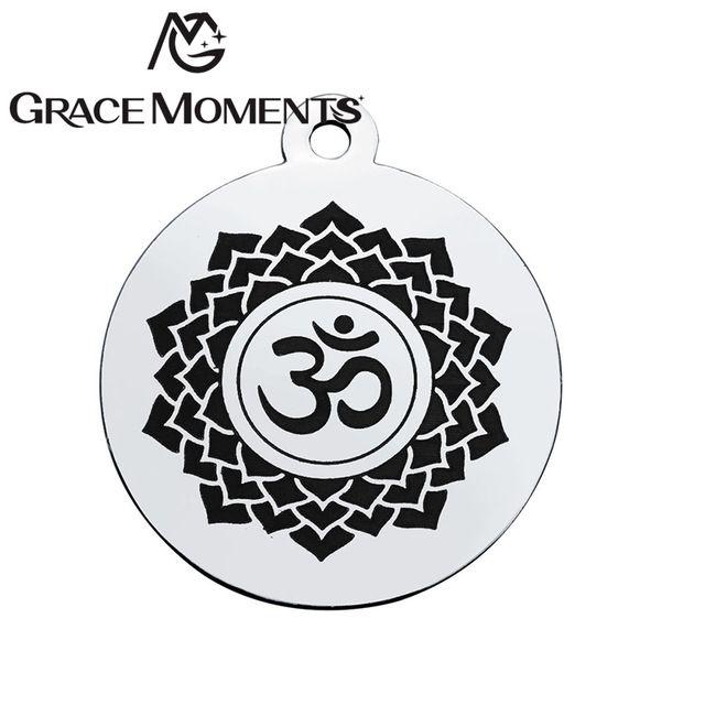 Round Steel Logo - Grace Moments 20mm Stainless Steel Round DIY Charm with Yoga OM LOGO ...