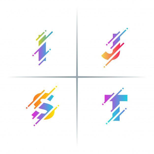Cut Letter Logo - Colorful Pixel Cut Initial Letter Logo Design Set Vector. Premium