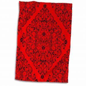 Red and Black Diamond Shaped Logo - 3D Rose Large Black On Red Diamond Shaped Lacey Damask Hand Sports Towel, 15 X 22