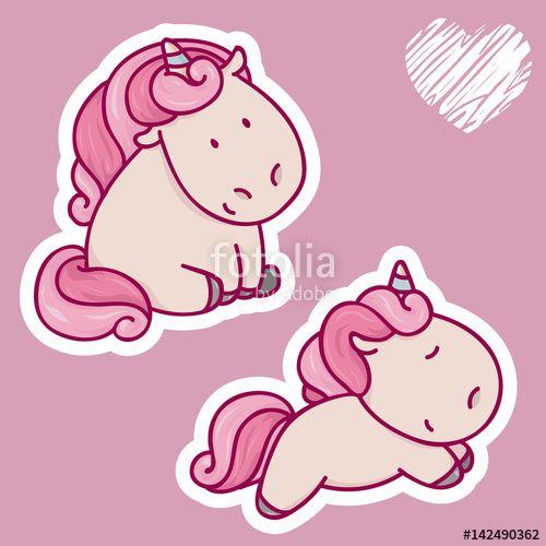 Cute Unicorn Logo - Vector set of of cute unicorn logo. Thin flat line art design