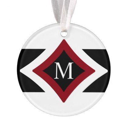 Red and Black Diamond Shaped Logo - Black White & Red Stylish Diamond Shaped Monogram Ornament