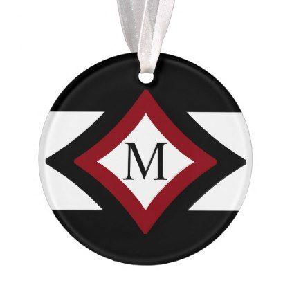 Red and Black Diamond Shaped Logo - Black Red & White Stylish Diamond Shaped Monogram Ornament