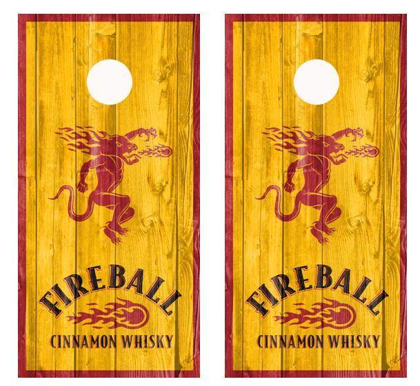 Fireball Whiskey Logo - Fireball Cinnamon Whiskey And Dragon Barnwood Cornhole Board Wraps