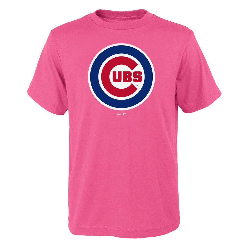 Pink Chicago Logo - Chicago Cubs Youth Pink Logo Shirt by Majestic | MLB