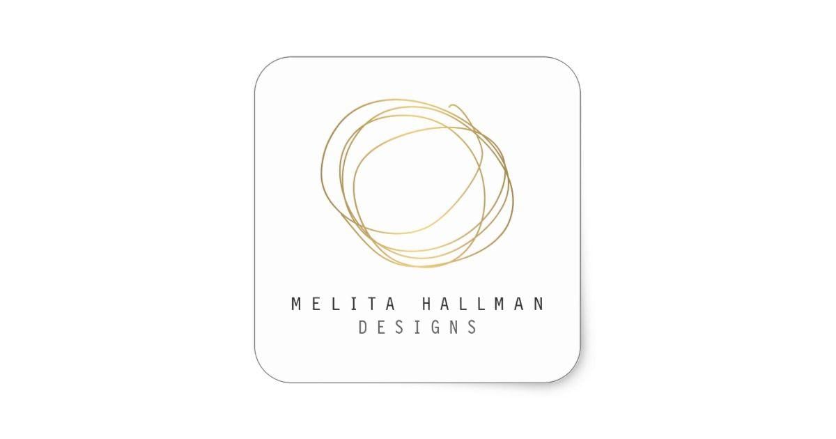 Minimal Circle Logo - Minimal and Modern Designer Scribble Logo in Gold Square Sticker ...