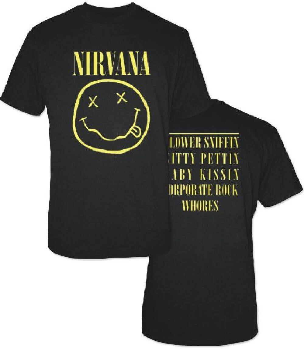 Nirvana Smiley Face Logo - Nirvana Smiley Face Logo & Corporate Rock Whores Quote Men's T-shirt ...