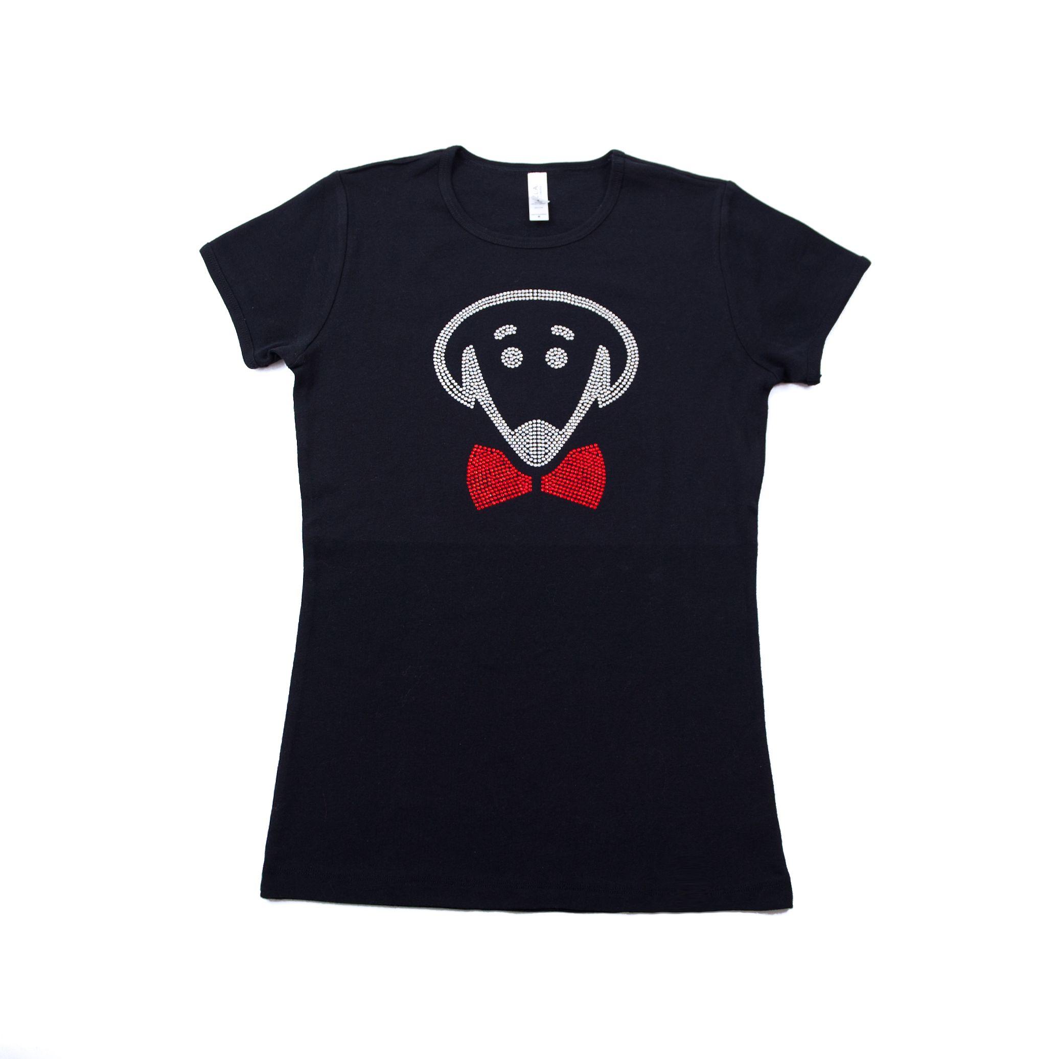 Black Face Logo - Black shirt with bedazzled Bow Ties dog face logo - Bow Ties
