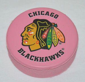 Pink Chicago Logo - CHICAGO BLACKHAWKS Basic Logo on Pink Colored HOCKEY PUCK Rare ...