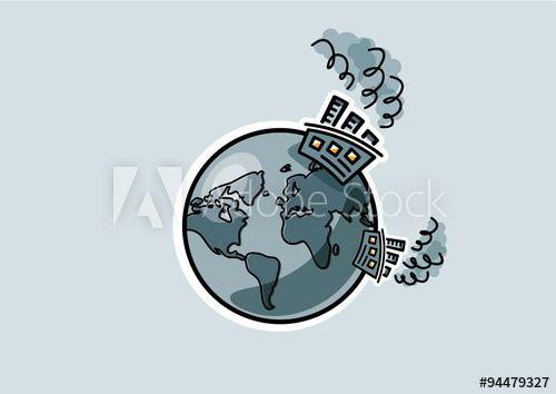 Flat World Globe Logo - flat world globe and factory pollution illustration vector