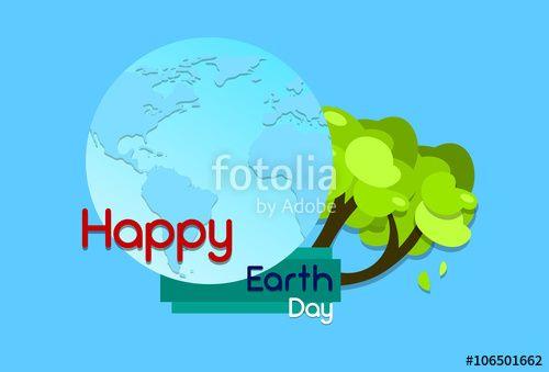 Flat World Globe Logo - Earth Day Green Trees With Globe World Flat