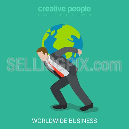 Flat World Globe Logo - Flat 3D isometric worldwide business concept web infographics vector