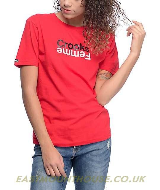 Crooks and Castles Red Logo - Womens Crooks & Castles Mirror Logo Red T-Shirt - Red mjwn045g4bfu