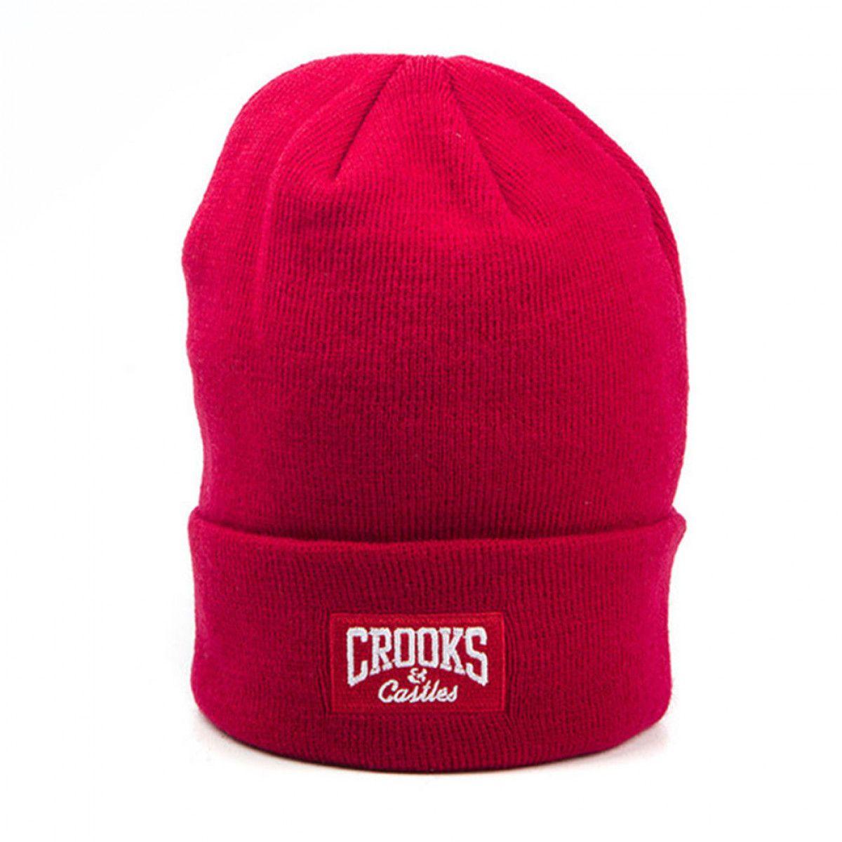Red Crooks and Castles Logo - CROOKS & CASTLES CORE LOGO KNIT BEANIE - RED - English