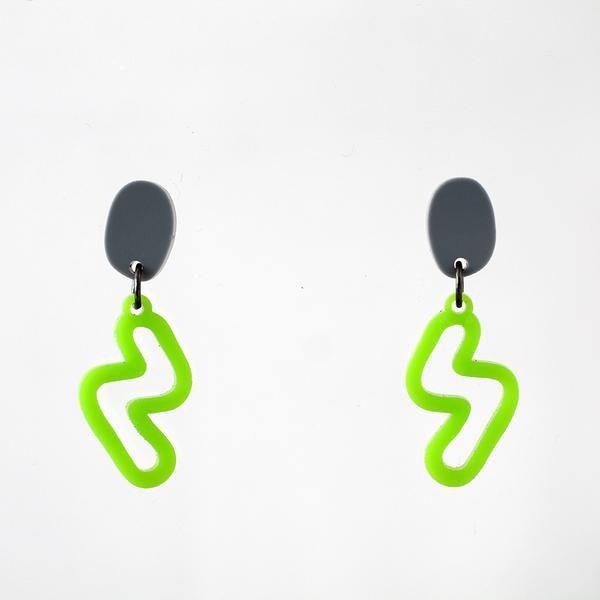 Green Squiggle Logo - Pure 80's Squiggle Earrings - Grey and Lime Green – Art School Dropout