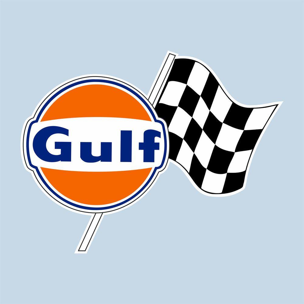 Checkered Flag Logo - Gulf Checkered flag logo sticker 100 mm 4 wide decal