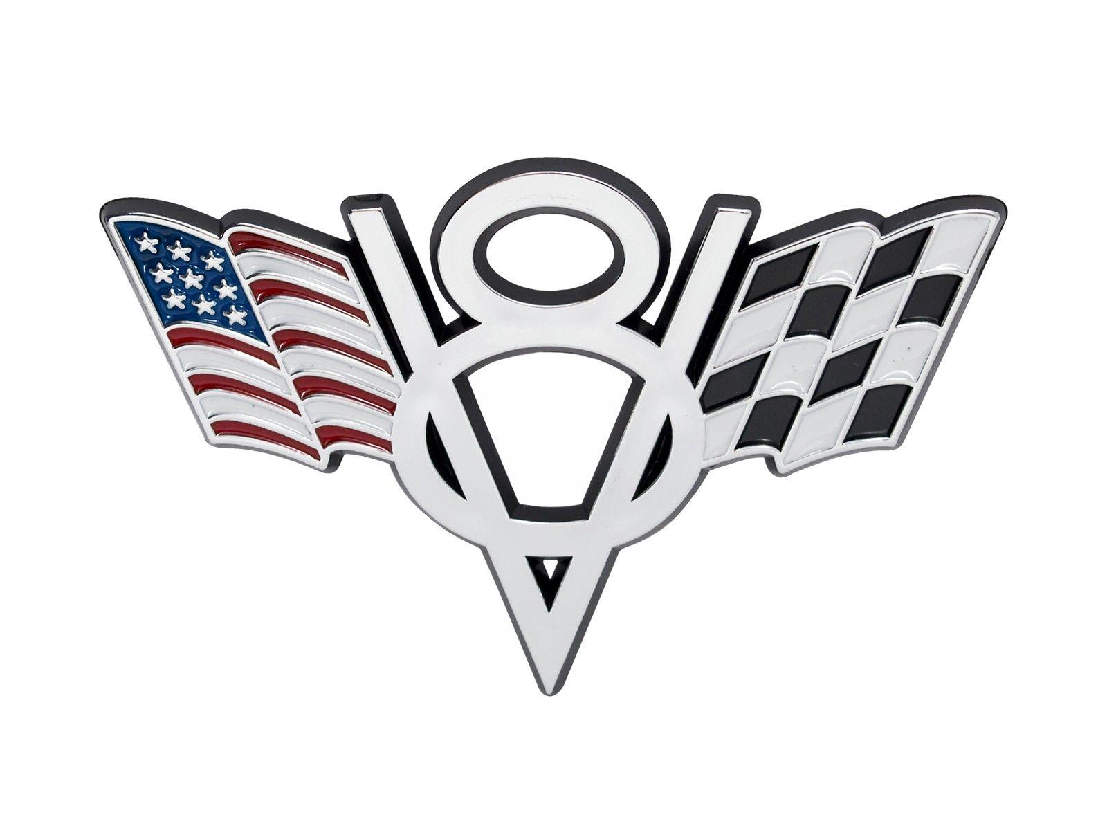 Checkered Flag Logo - Ford Mustang Truck American & Checkered Flags V8 4 Chrome Fender