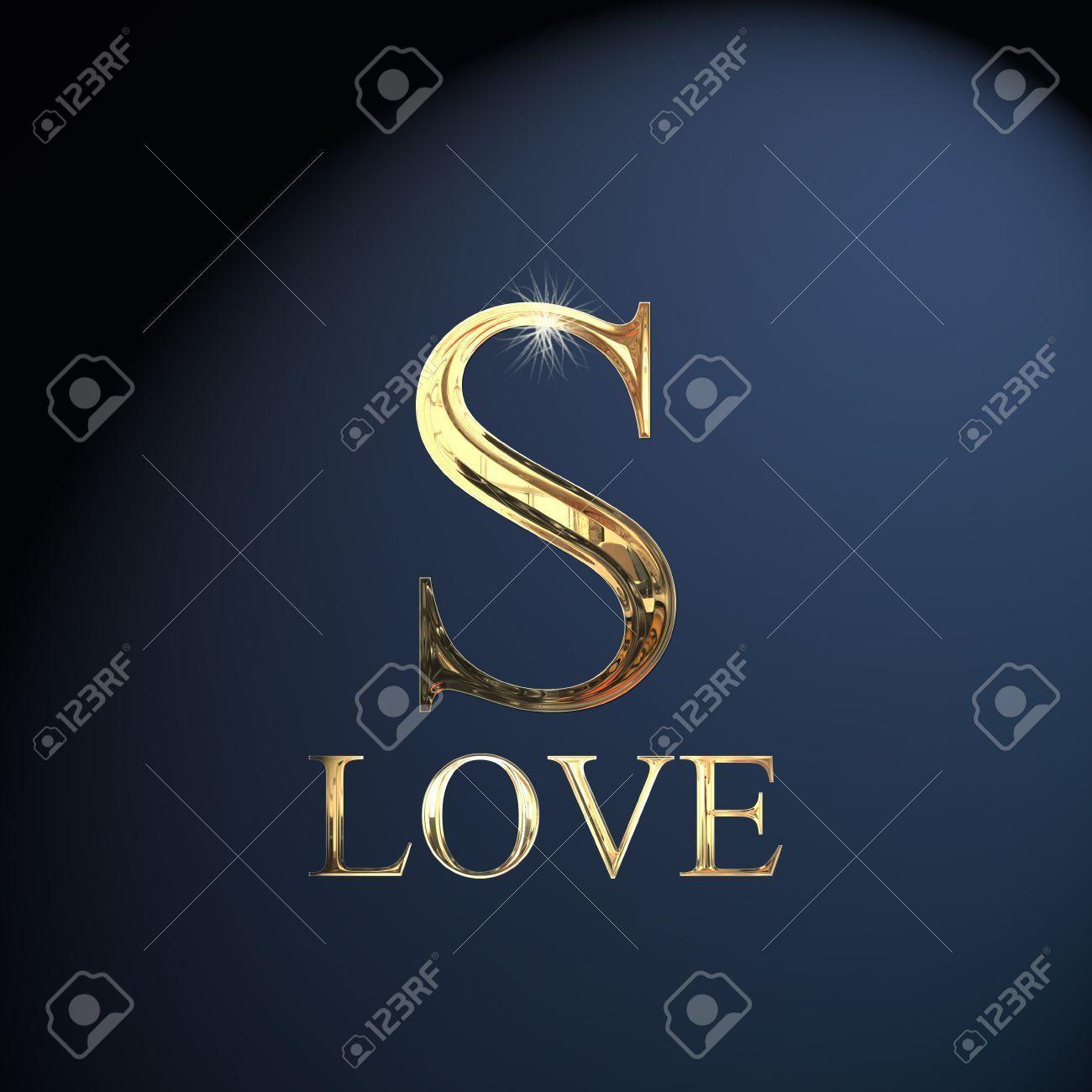 Word Starts with S Logo - Gold alphabet letter S word love on a blue background. Rihanna's