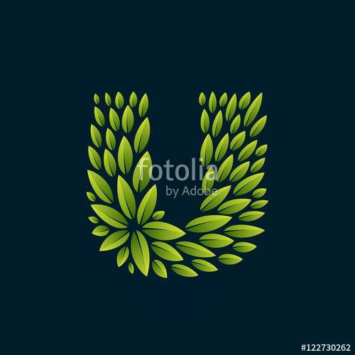 Fresh U Logo - U letter logo formed by fresh green leaves. Stock image and royalty