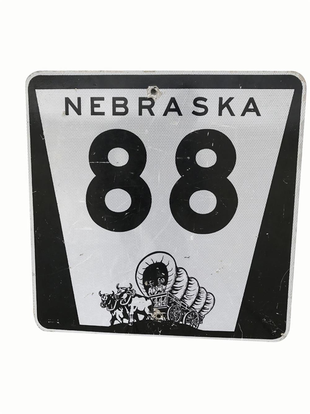 Wagon Circle Logo - Vintage Nebraska 88 metal highway road sign with Pioneer cove