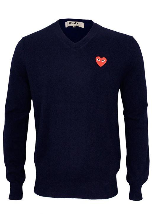 Blue and Red V Logo - Comme Des Garcons Knitwear Shop, Comme Des Garcons Red Logo V Neck