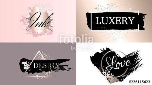 Golden Paint Logo - Beauty fashion frames icons logo set. Cosmetics golden paint, ink ...