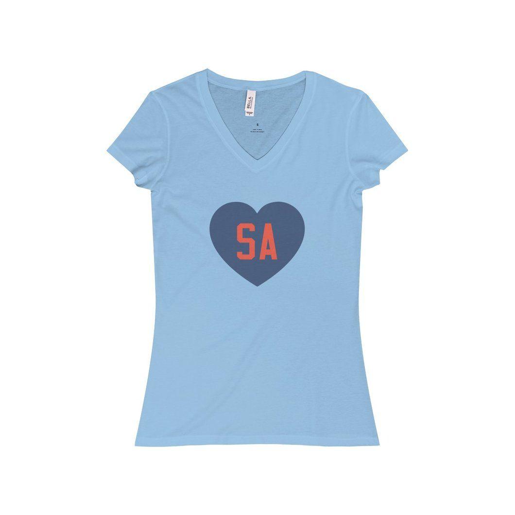 Blue and Red V Logo - We Love SA Ladies Slim V Neck T Shirt (Blue Red)