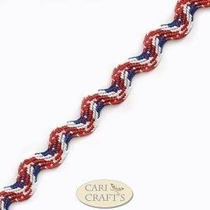 Red and White RAC Logo - 7mm Wide woven ric rac ribbon braid red & white and blue