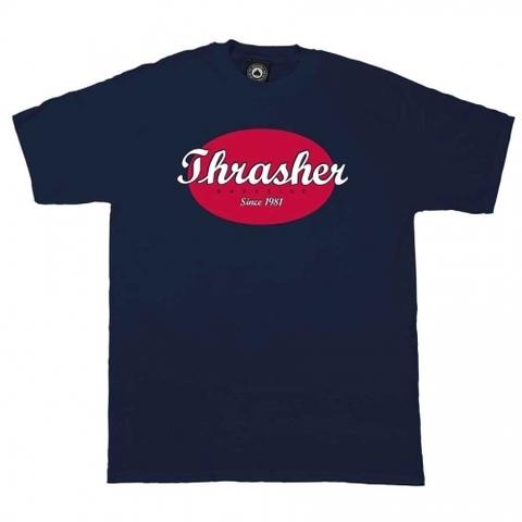 Navy Blue Oval Logo - Thrasher Oval T-Shirt (Navy Blue) | kineticskateboarding
