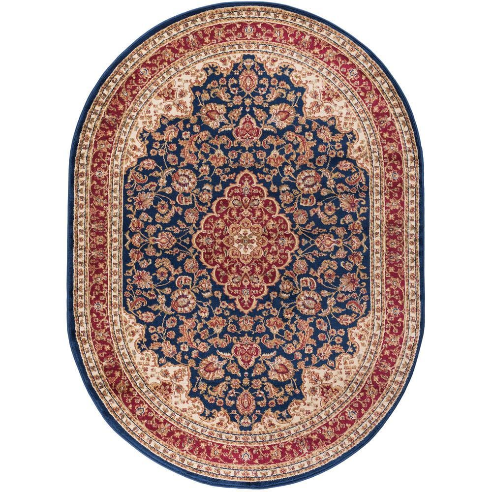 Navy Blue Oval Logo - Tayse Rugs Sensation Navy Blue 7 ft. x 10 ft. Oval Traditional Area ...