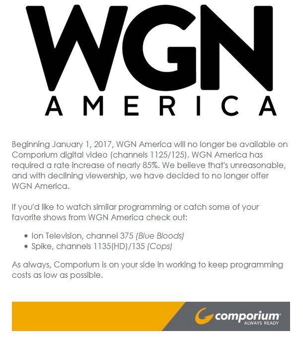 WGN America Logo - Comporium To Be Removed As Of 1 1 17