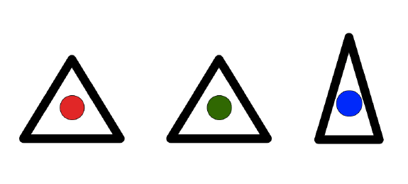 Red and Blue Dot Logo - Three triangles with a red dot (left), a green dot (center), and a ...