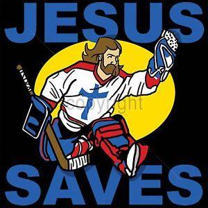 Funny Hockey Logo - Jesus Saves Praise God Hockey Player Funny Religious Mens Size ...