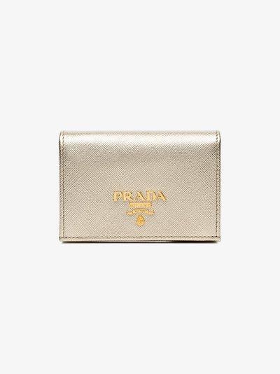 Prada Gold Logo - Prada metallic gold logo saffiano leather wallet | Browns