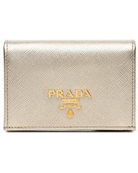 Prada Gold Logo - Lyst - Prada Metallic Gold Logo Saffiano Leather Wallet in Metallic