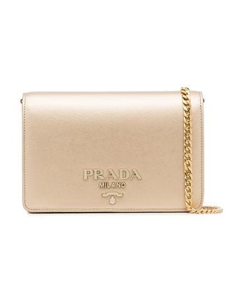 Prada Gold Logo - Prada Metallic Gold Logo Chain Strap Mini Leather Bag - Farfetch