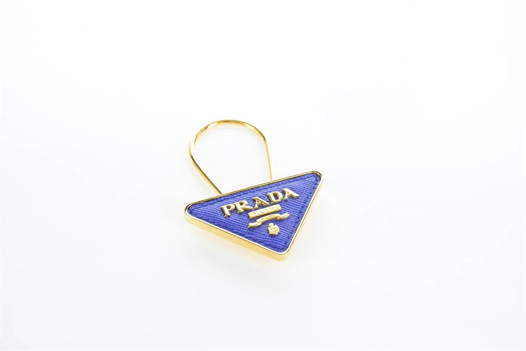 Prada Gold Logo - PRADA Borsa Blue Gold Logo in pelle Charm, 3