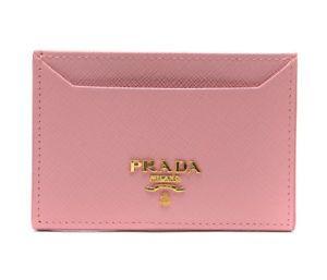 Prada Gold Logo - PRADA SAFFIANO Card Bifold Wallet Pink Gold Logo Calf Leather Womens ...